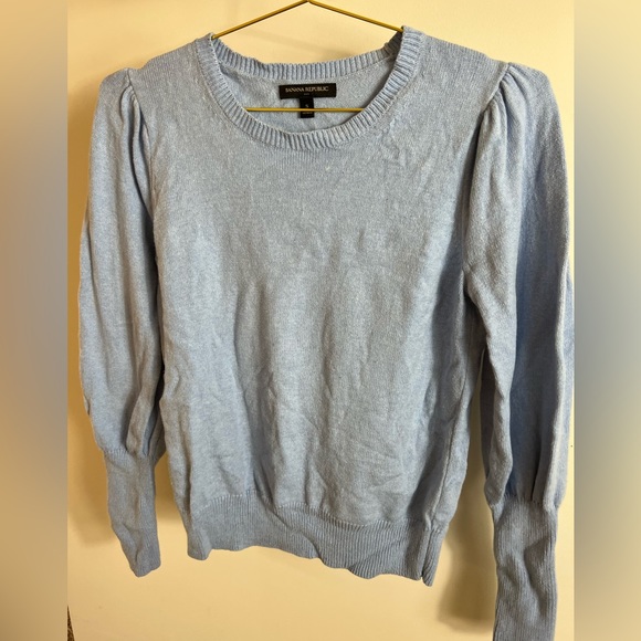 Light Blue Puff Sleeve Lightweight Sweater - Picture 3 of 7